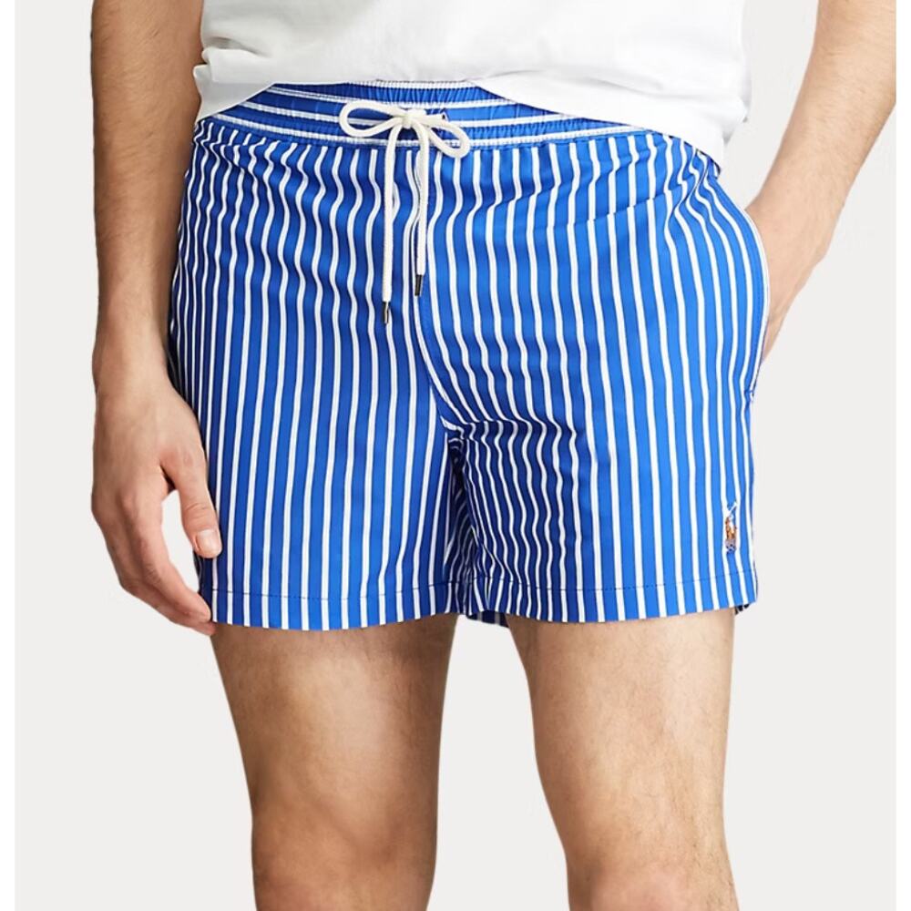 Polo Ralph Lauren Stretch Slim Fit Swim Trunk Iris Blue Stripe Preppy Coastal XL